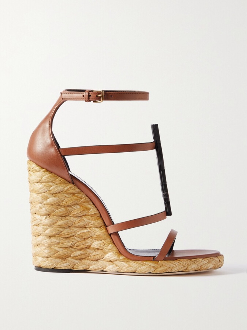 Saint Laurent Cassandra 105 Leather Espadrilles Wedge Sandals in Brown Leather - Picture 4 of 6